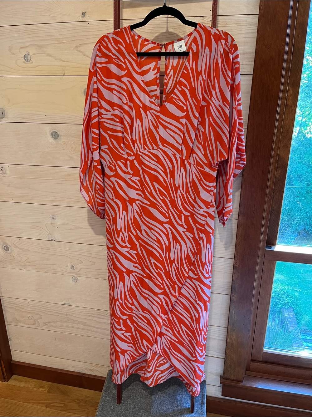 CAbi Red and White Zebra-Print Midi Dress
